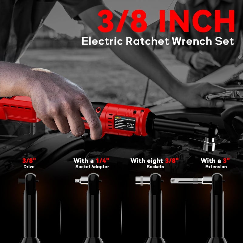 DEMIMA 3/8" Extended Cordless Ratchet Wrench for Milwaukee 18V Battery, 74Ft-Lbs Brushless Motor Electric Ratchet with 320RPM Variable Speed, 8 Sockets, 3/8" to 1/4" Adapter, 6" Extension Bar (Tool Only) - Image 4